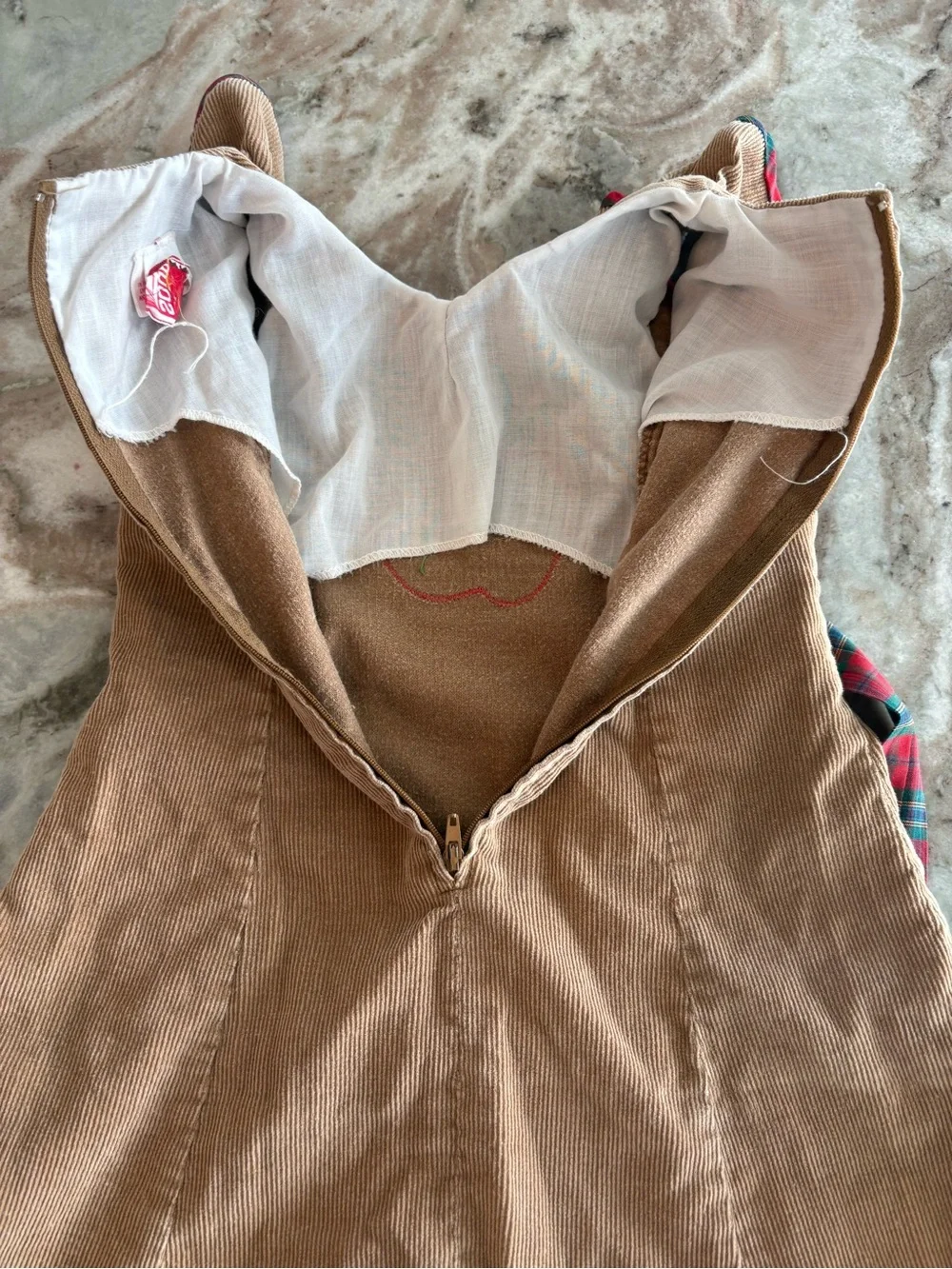 Vintage Girls First day of school dress Apple Corduroy Ruffle Sun Dress Size 5